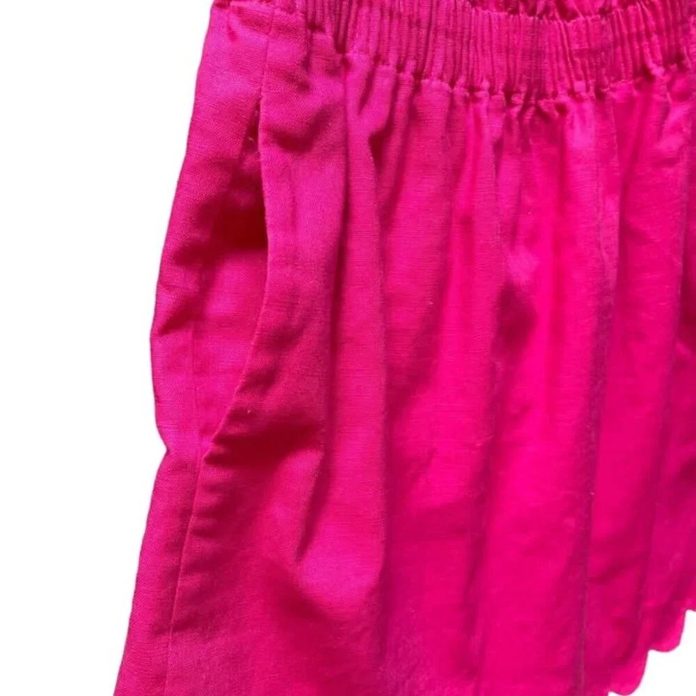 J Crew Hot Pink Linen Blend Scalloped Hem Elastic Waist Skirt w Pockets size 8